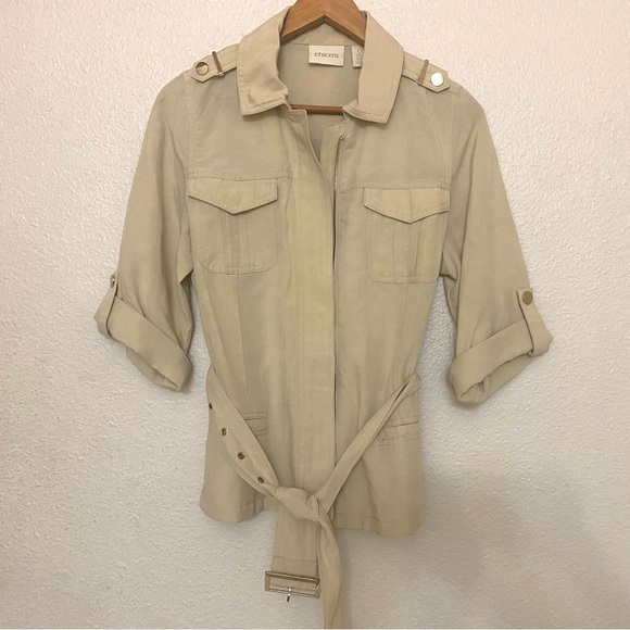 Chico’s Safari Jacket. Beige, lightweight gold accents. Like new. Small - Picture 6 of 14